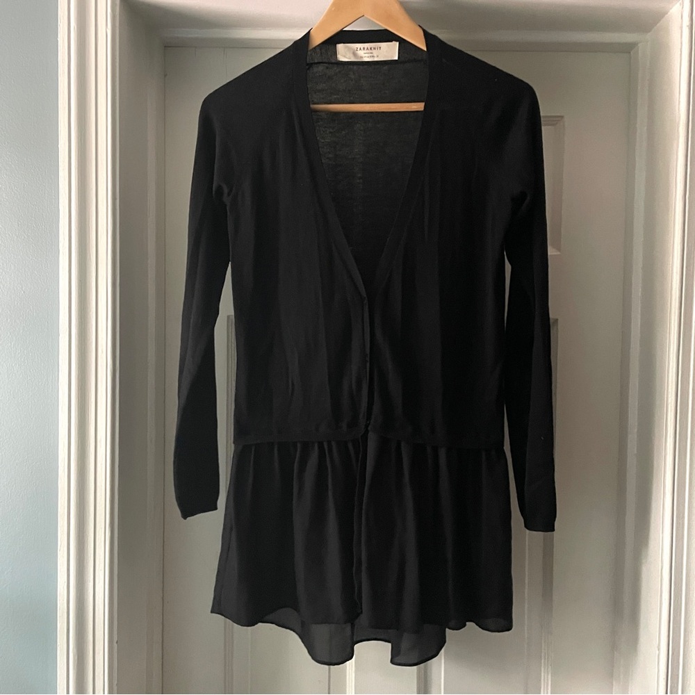 Zara Knit Black Cardigan Peplum Sweater Size S - Picture 2 of 14